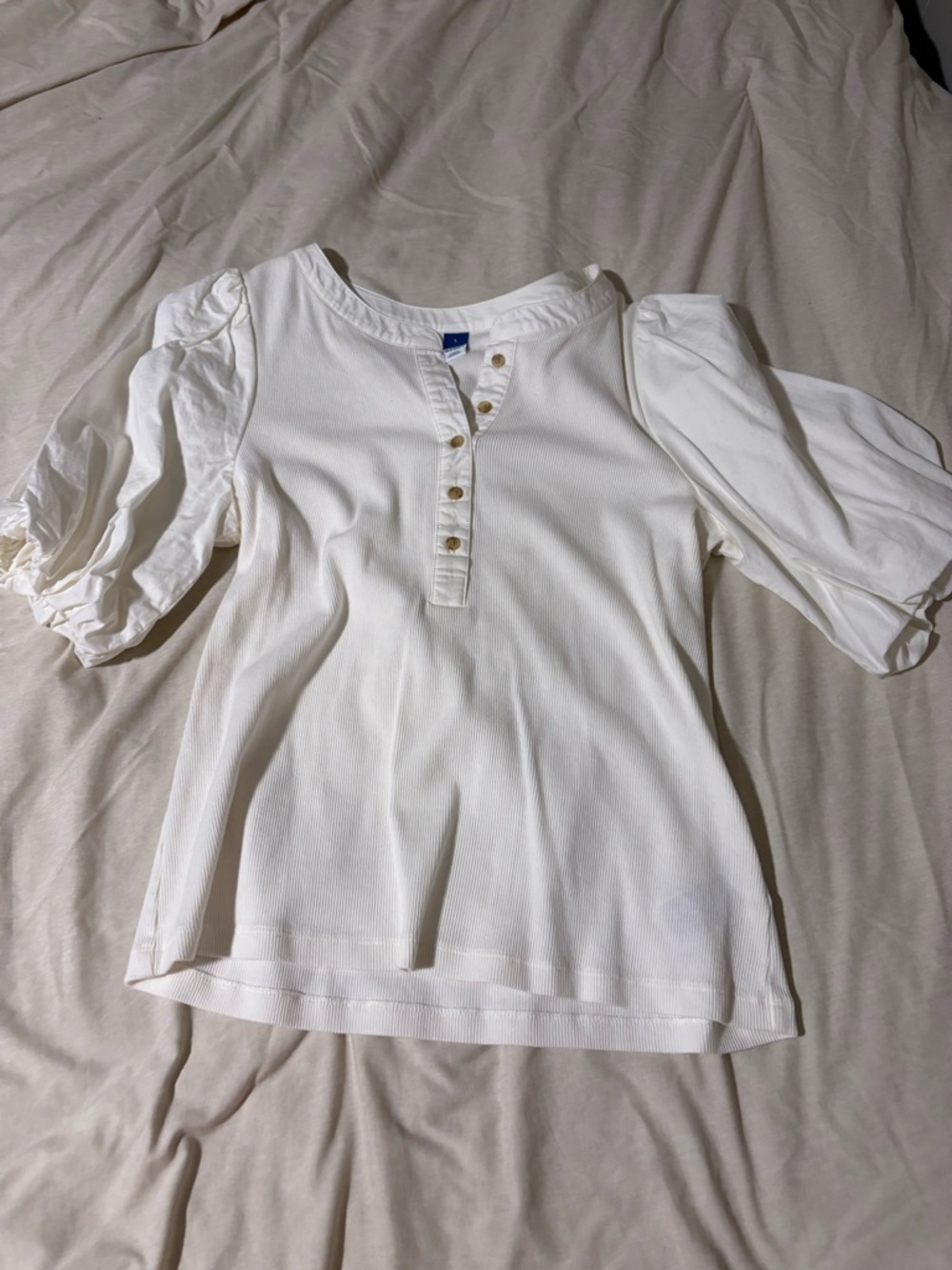 Old Navy White Puff-Sleeve Henley Top